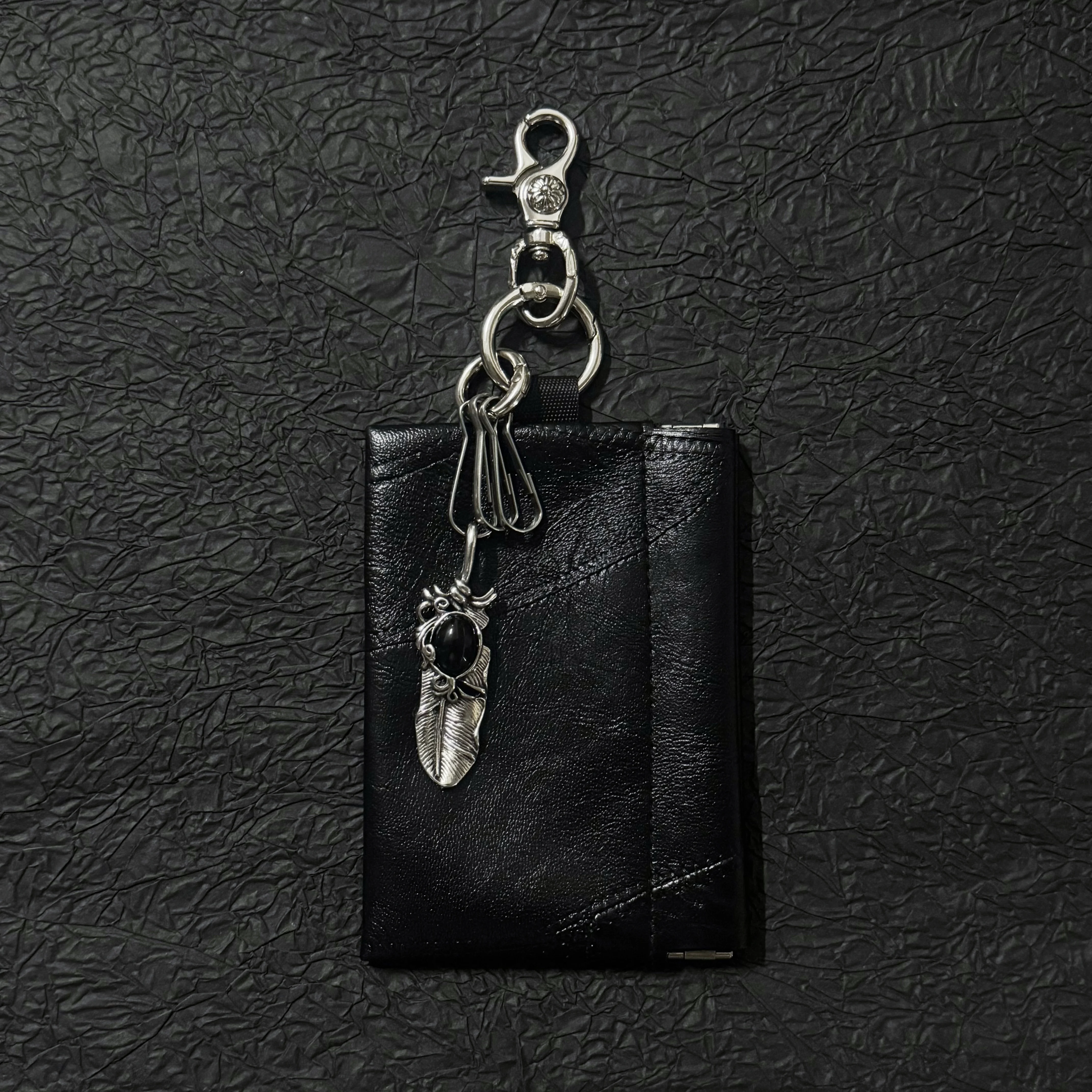 Chaveiro de bolsa de moedas de couro preto, acessório de roupa de cintura, pingente de bolsa de coco de metal, presente de hip-hop