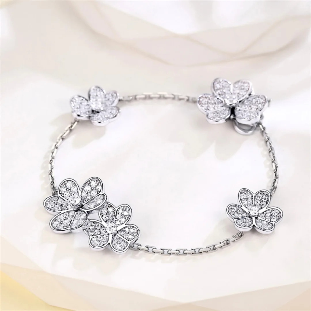 

Fashion Clover Bracelet, Luxury Atmosphere 5-flower Clover Jewelry S925 Silver High-end Flat Replacement Live Stream Supply
