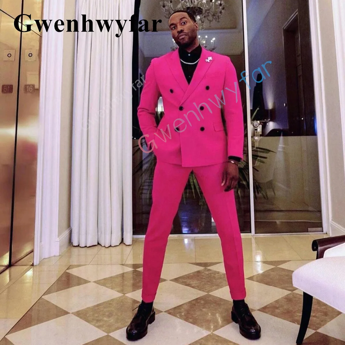 

Gwenhwyfar 2022 New Fashion Style Dark Rose Red Tailored Groom Tuxedo Peak Lapels Blzaer Men's Classic Suit 2 Piece For Wedding