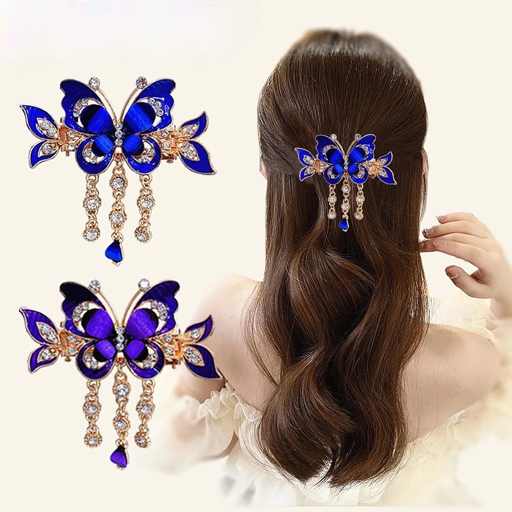 

Women Exquisite Butterfly Rhinestone Tassels Decorate Hair Clip Mother Curly Clip New Headwear Trendy Hairpins New Headwear