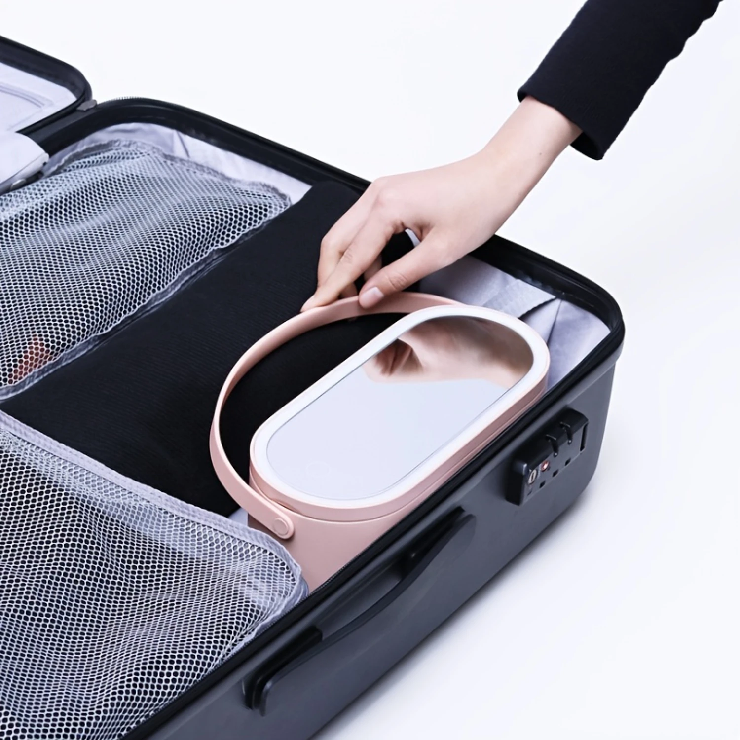 Cosmetic Storage Box, Cosmetic Bag, Makeup Bag, Portable Toiletry Case, Travel Cosmetic Case With Mirror And LED Lights; Great G