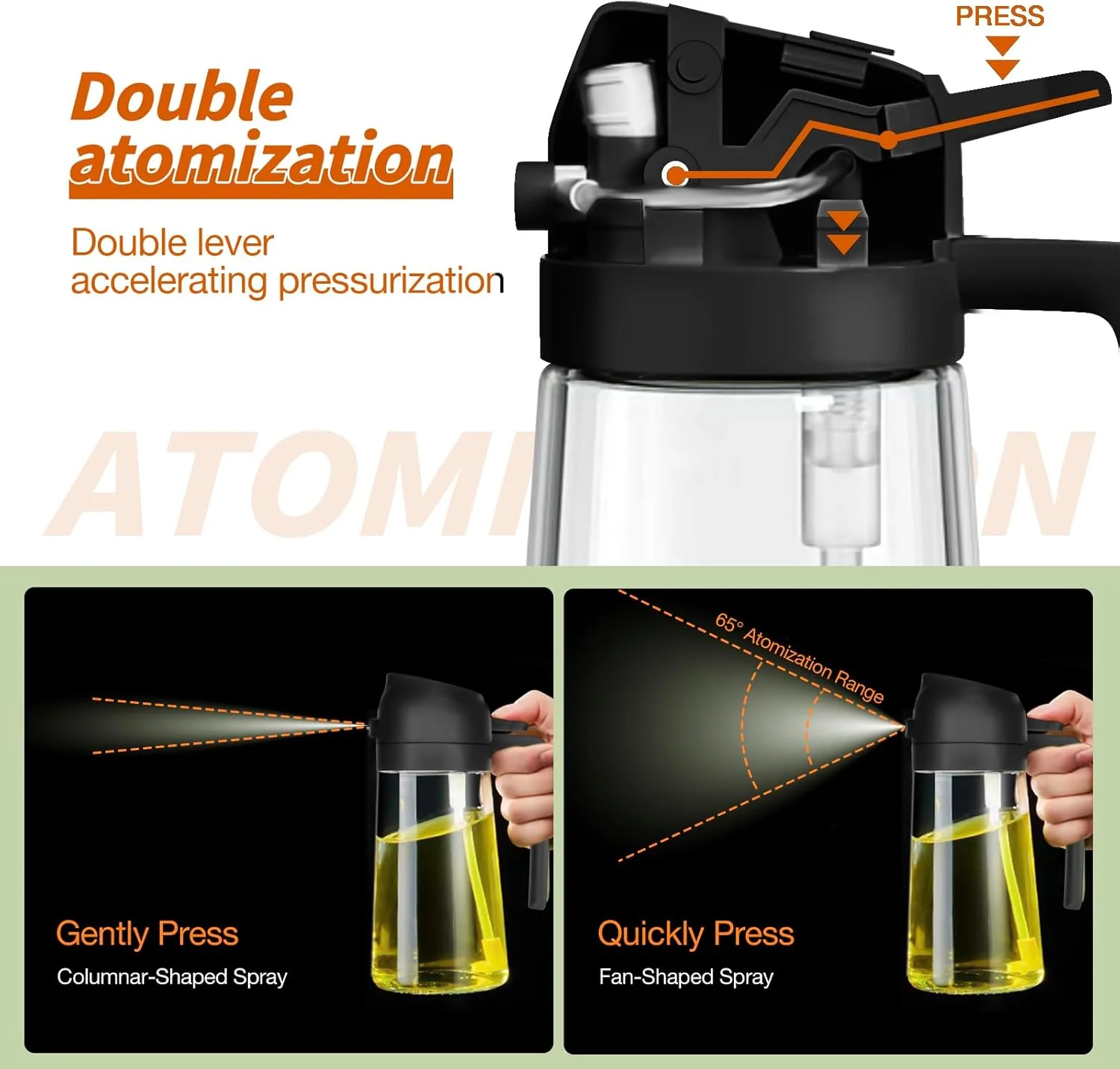 

2 in 1 Olive Oil Dispenser Bottle for Kitchen,16oz/470ml Glass Oil Bottle,Food-grade Oil Mister for Air Fryer,Salad,Frying,BBQ,