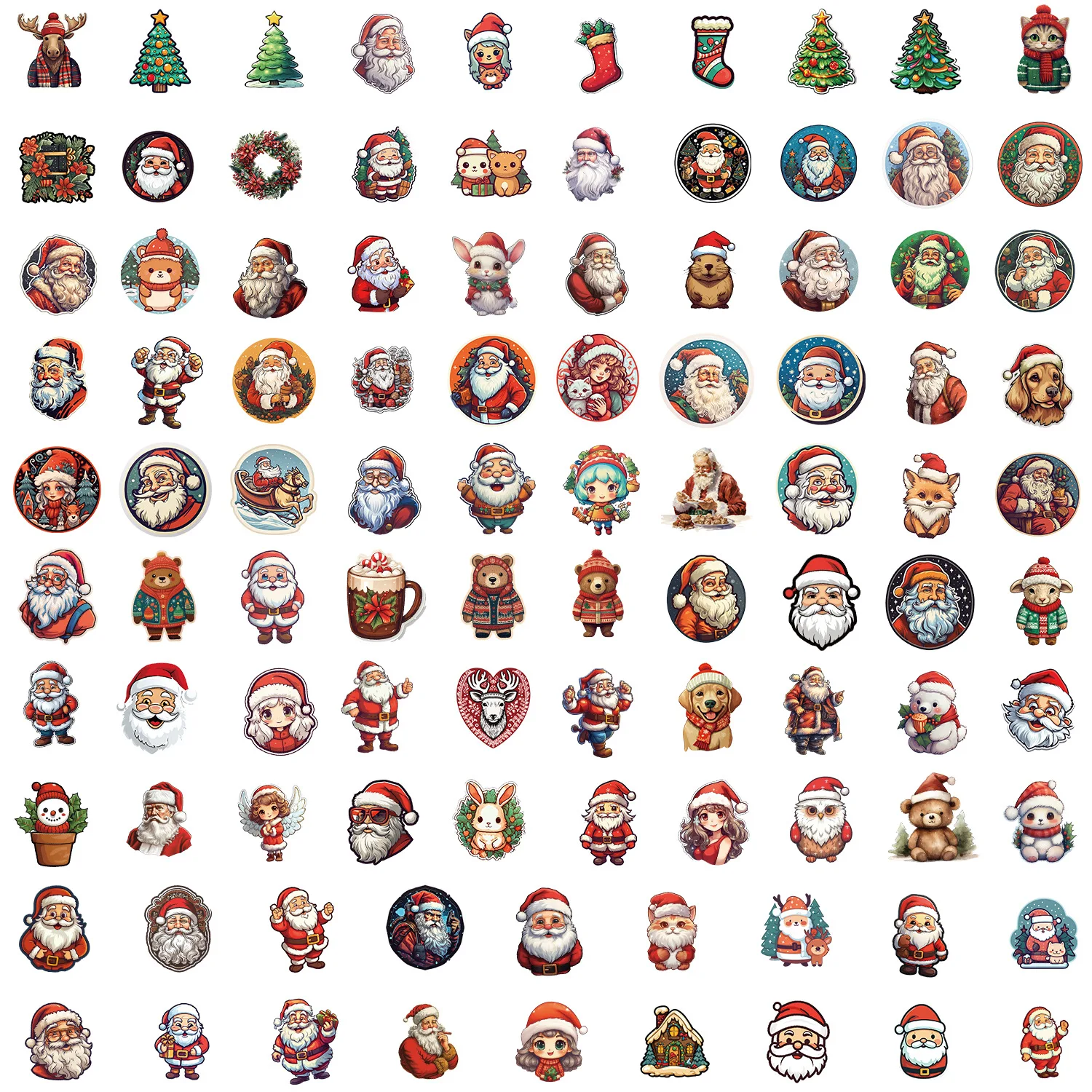 100Pcs/Bag Happy Santa Claus Stickers Door Window Glass Mobile Phone Decoration Waterproof Creative Children's Cartoon Stickers