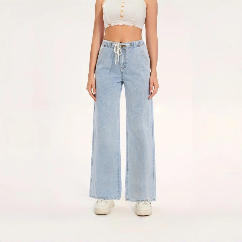 الجينز النساء Y2k الجينز مرونة الخصر واسعة الساق السراويل خمر شارع العليا أزياء عارضة الراحة تمتد الدينيم السراويل #1