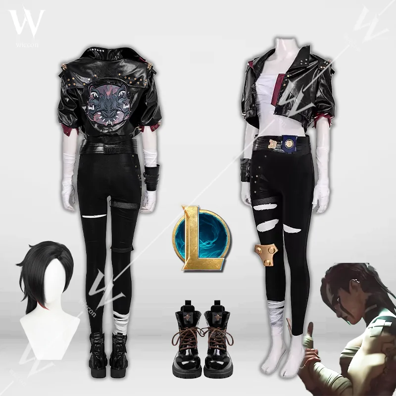 

New Arcane League Of Legends Vi Cosplay Costume Tops Coat Pants Gloves Wig For Game Party Halloween Set Custom Made