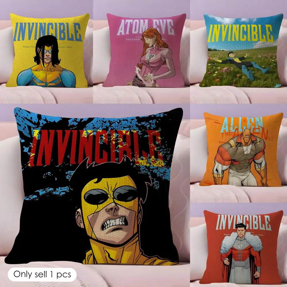 Anime I-Invincible Cushion Cover Natural Linen Pillow Case Double-Sided Print Decorative Sofa Pillowcase Home Decor Gift