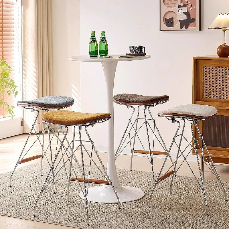 Mid Century Modern Bar Stool Retro Iron Saddle Soft Bag High Leg Chair Island Seat