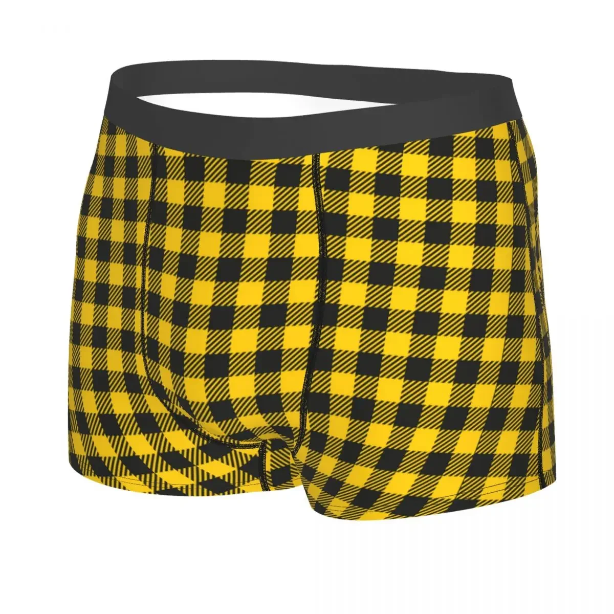 Custom Cool Yellow And Black Checkered Plaid Boxers Shorts Panties Male Underpants Stretch Geometric Gingham Briefs Underwear