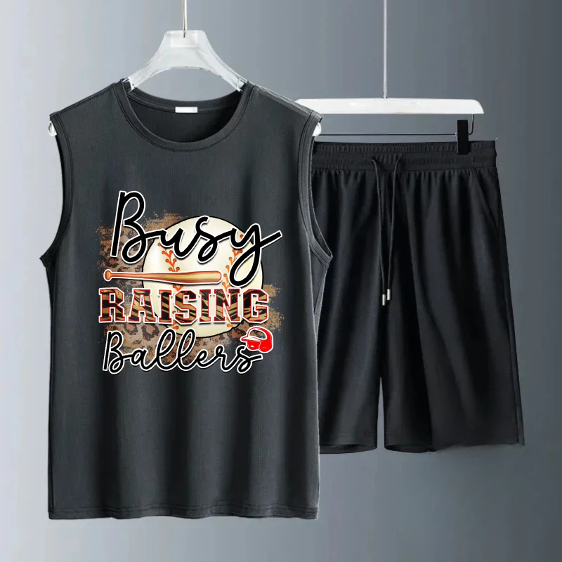 بدلة صدرية رجالية صيفية بدون أكمام مطبوعة مشغول رفع بالرز تانك القمم + شورت بدلة رياضية للرجال طقم رياضي سريع الجفاف