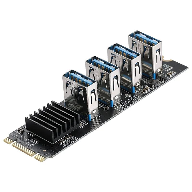 T88C M.2 NVME KEY-M To 4 Ports PCI-E 1X USB 3.0 Riser Card, M.2 B-Key PCI-E Adapter Card for BTC Miner Mining