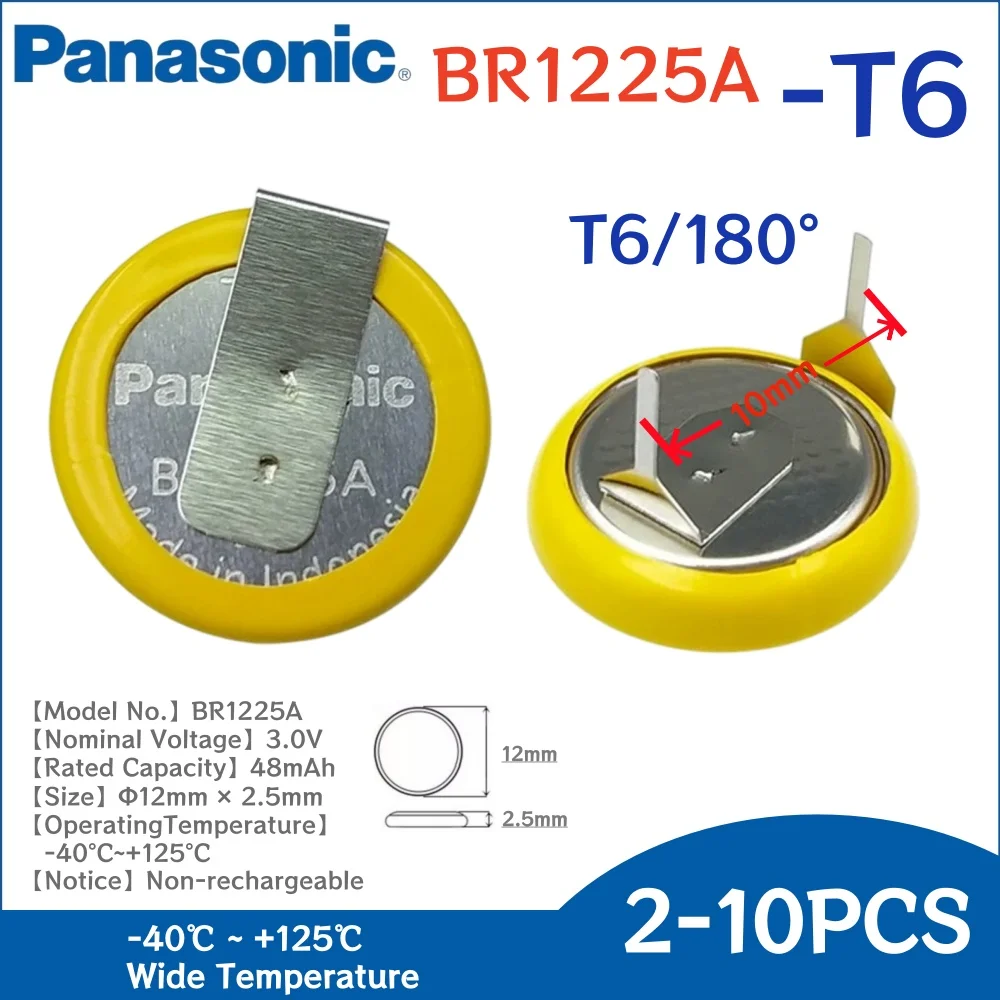 2-10Pcs Panasonic BR1225A HBN 3V 48mAh Coin Lithium Battery High Temperature For TPMS Sensor ETC Meter Memory Backup