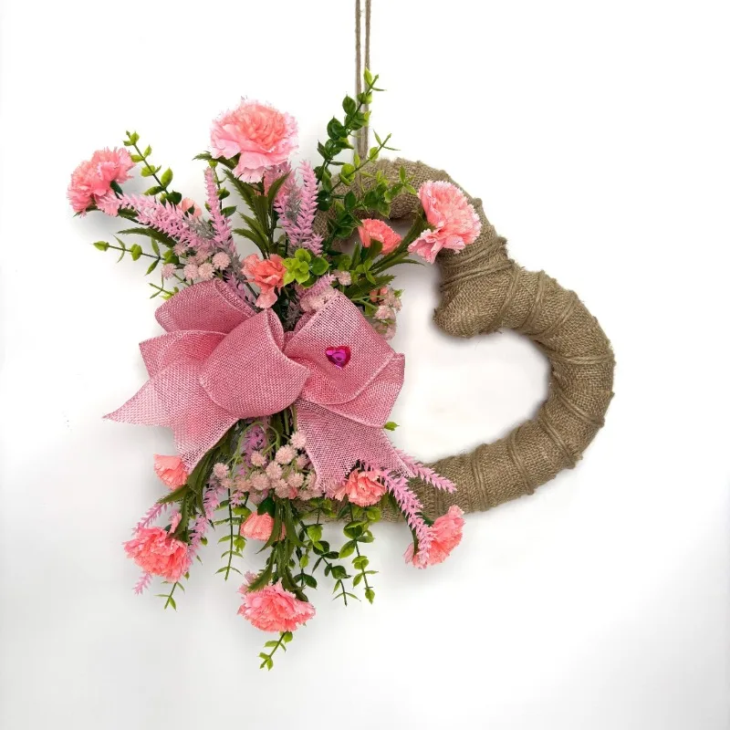 

New Mother's Day wreath, festive simple love shape, outdoor home door hanging decoration, hand-woven flowers