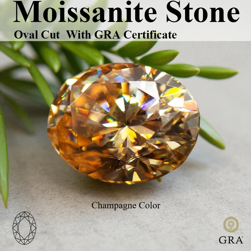 

Top Quality Moissanite Stone Oval Cut Champagne Color Loose Gemstone For Charms Jewelry Making Material With Certificate
