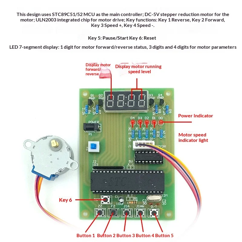 51 MCU Stepper Motor Control DIY Kit, Forward Reverse Acceleration Deceleration Pause Reset Electronic Soldering Training Kit