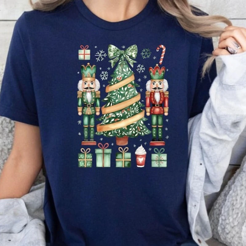 Zabawne Świąteczne Leprechauny Dziadki do Orzechów Przyjaciele Retro Zielona Koszulka Damska Urocze Koszulki z Kreskówkami Bawełniana Koszulka Krótkie Bluzki