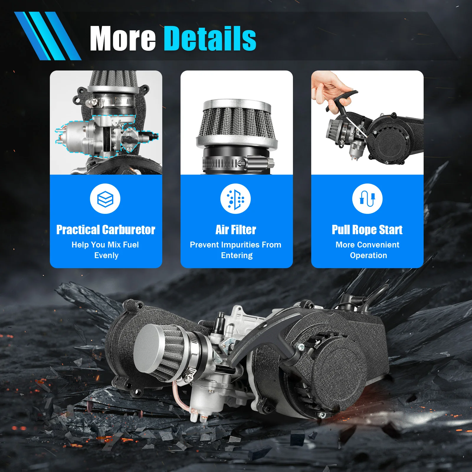 

49.85CC 2-Stroke Engine Kit 1.9KW/7000RPM High Power Air-cooling Engine for Bike Conversion & Small Vehicles