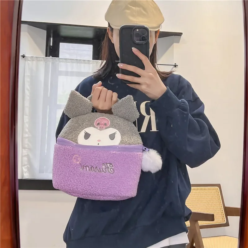 Kawaii Sanrio Anime Plush Tote Bag Cute Cosmetic Bag  My Melody Cinnamoroll Kulomi Bag for Women Birthday Gifts things for Girls