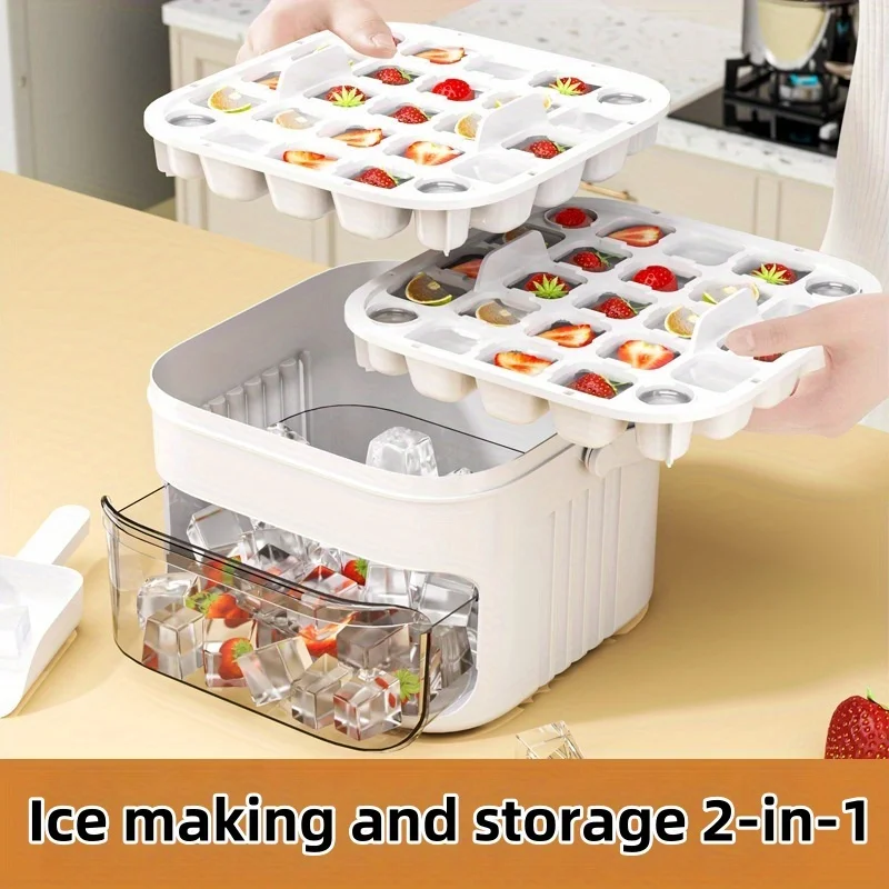 50 Grid Handheld Press Type Ice Cube Mold (No Power Required) Double-layer Design, Essential Kitchen Tool for Refrigerators
