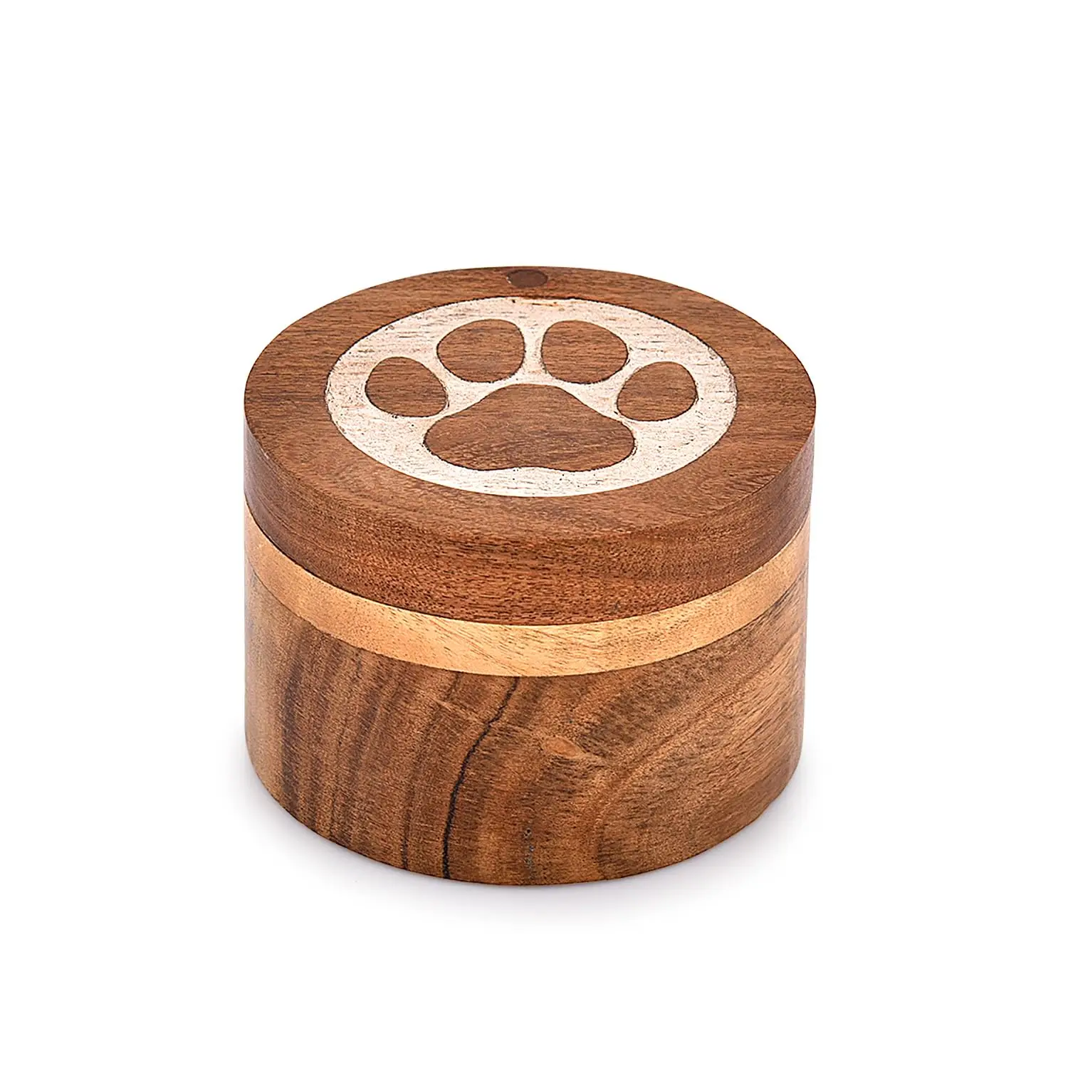 

Acacia Wood Cats and Dogs Decorative Urns Round Shape White Paws Design Urn for Ashes