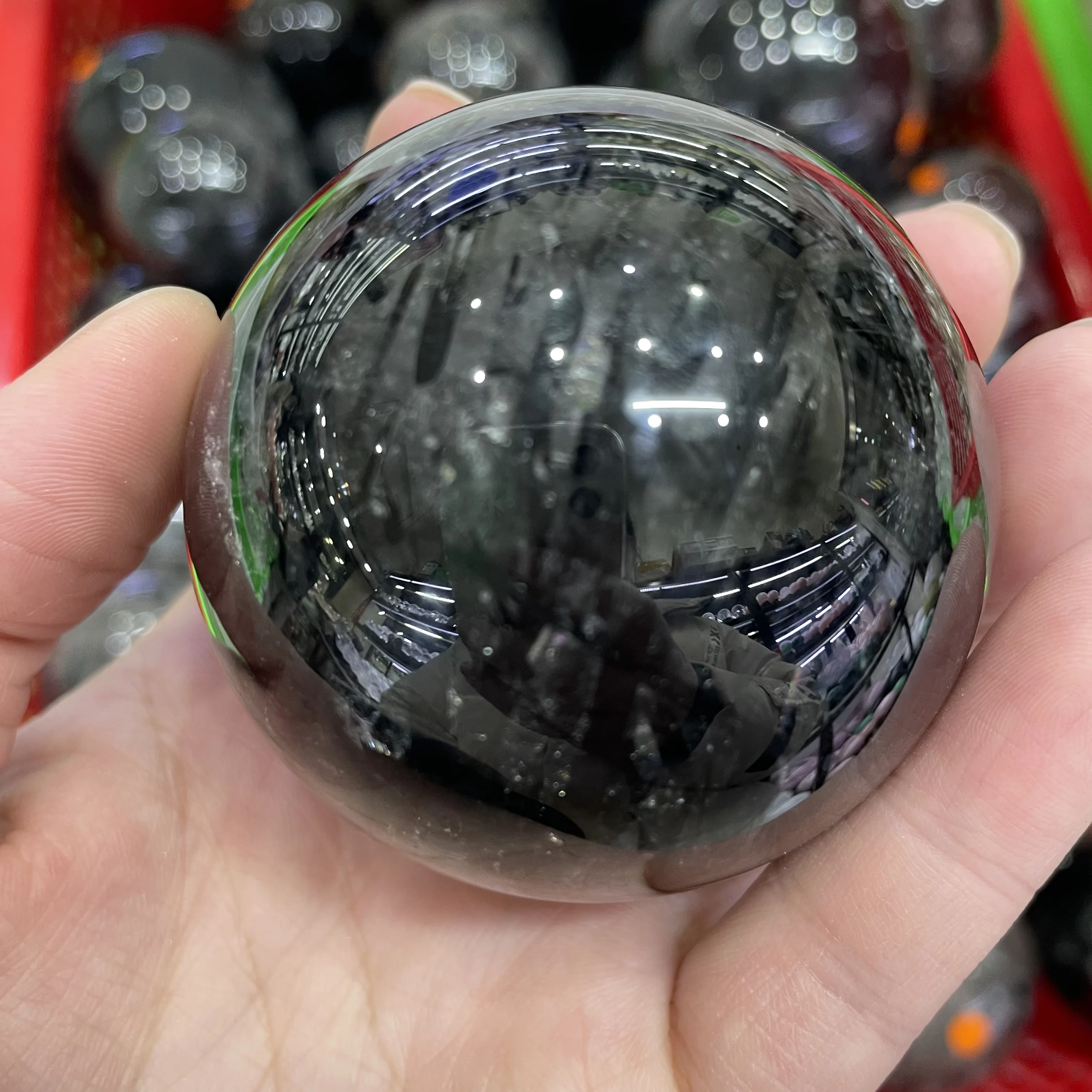 2026 Top Quality Natural Black Tourmaline Hair Quartz Rutilated Crystal Ball Protecting Stone Spheres Collection Decoration