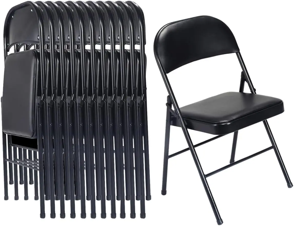 Karl home 12 Pack Black Folding Chairs with Padded Seats for Outdoor & Indoor, Portable Stackable Commercial Seat with Steel