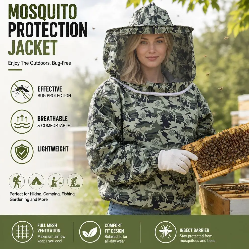 Beekeeping Suit Camouflage Protective Gear For Bee Keeping With Clear Vision Mesh Veil Lightweight Breathable Anti-Sting Outfit