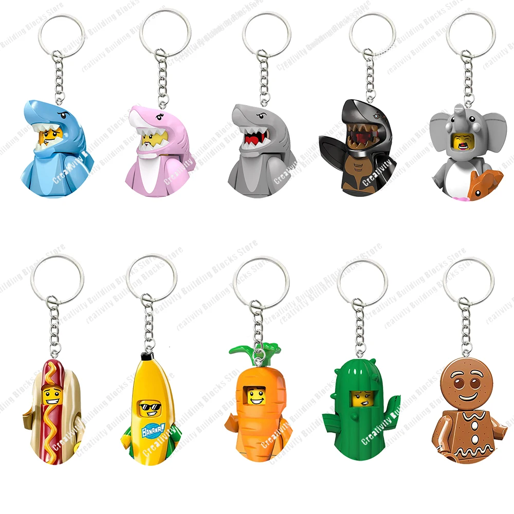 Hot Selling Keychain Series Shark Man Dachshund Man Banana Man 3D Model DIY Building Block Toy Classic Movie Model Children Toy