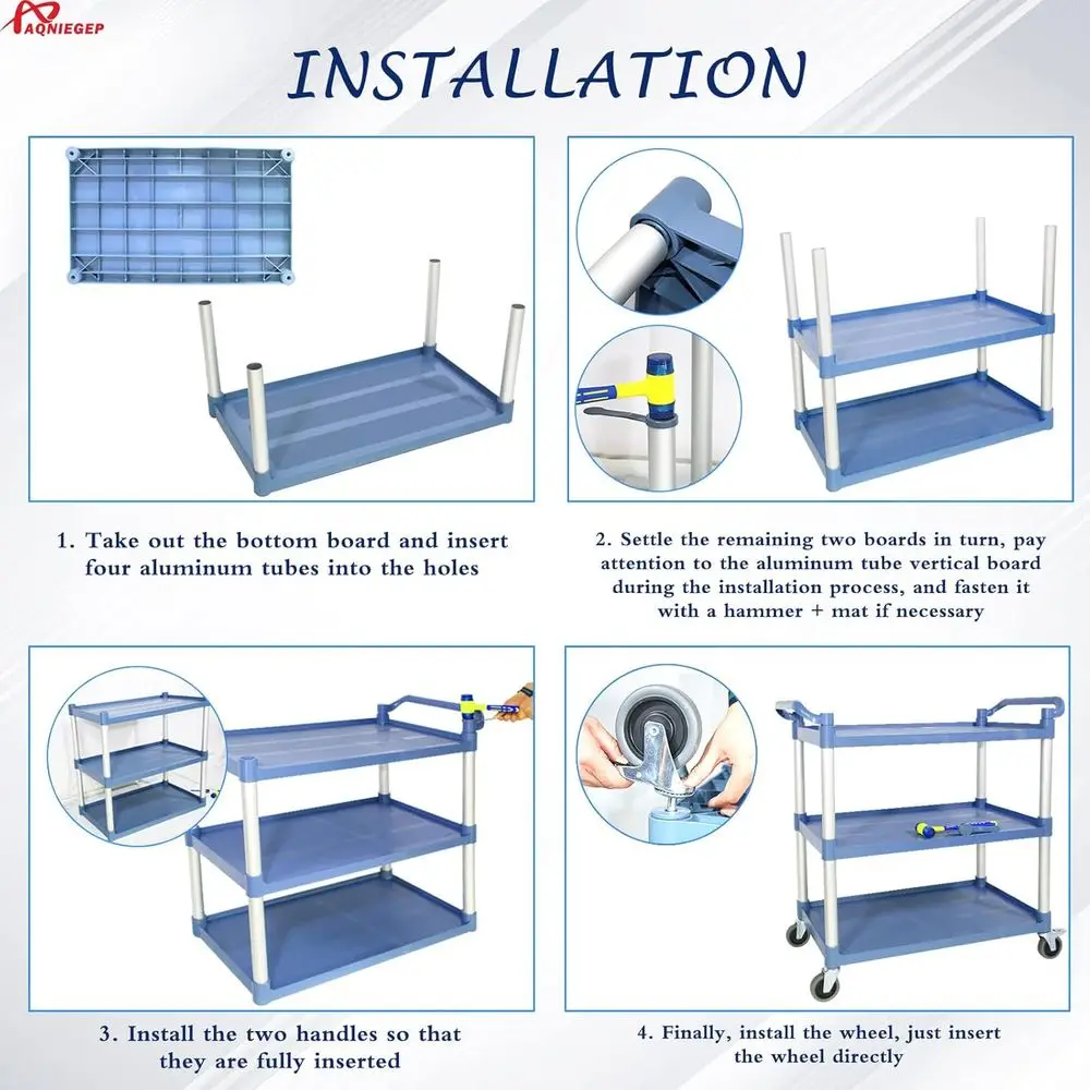 Carrinho de cozinha com rolamento de 3 camadas para serviço pesado, capacidade de 510 libras, rodas com fechadura, montagem sem ferramentas, cinza para uso em restaurante e escritório