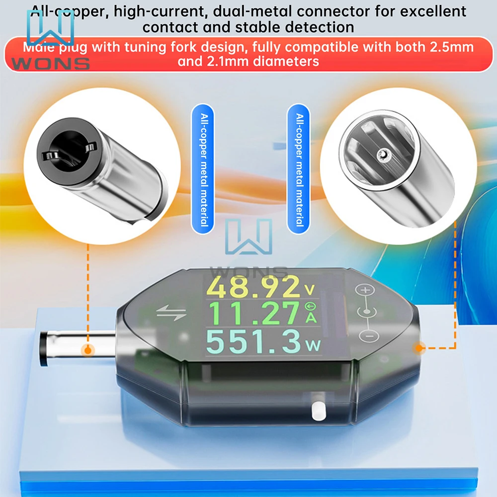 DT550 Meteran Daya Arus Tegangan DC Tampilan Digital Presisi Tinggi DC 5.5*2.5 Instrumen Pengujian Antarmuka DC 4.5-50V 0-12A