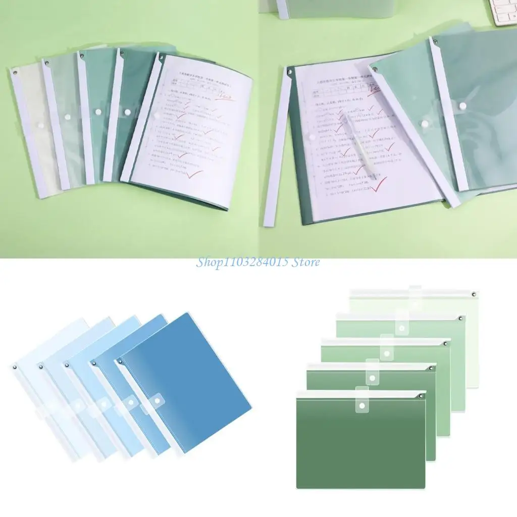 

R6FF 5Pcs 12x18In File Paper Sleeve Clear Water Resistant Document Folder with Long Clamp Hold 50 Sheets for Student Teacher