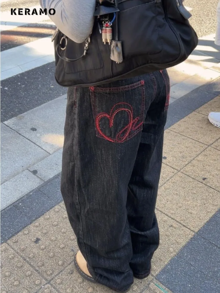 

2025 Summer Vintage Punk Street Baggy Harajuku Jeans Women's Casual Mop Full Length Pants Y2K Aesthetic Style Denim Trouser