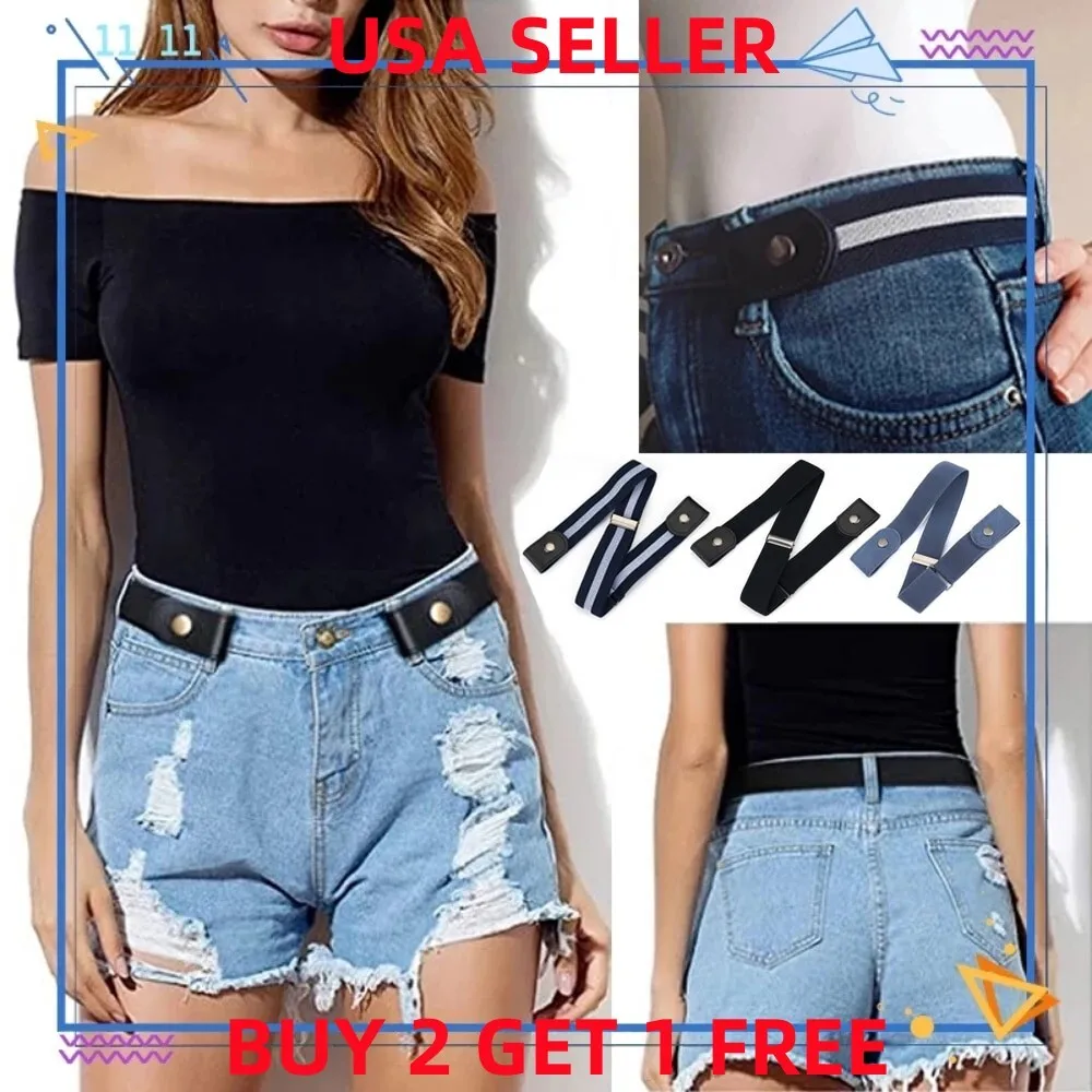 حزام خصر مرن غير مرئي خالٍ من الإبزيم للرجال والنساء للجينز بدون متاعب منتفخ