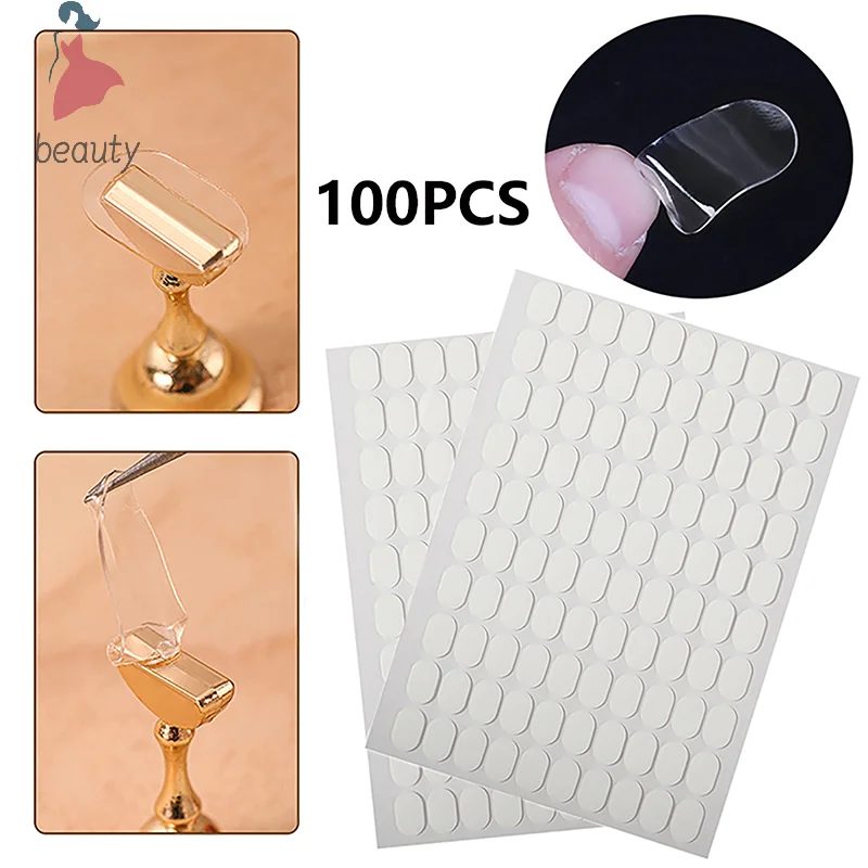 Cinta de gelatina de doble cara para manicura, pegamento adhesivo transparente para uñas, soporte de exhibición de arte de uñas, para práctica de salón de belleza, 100 piezas