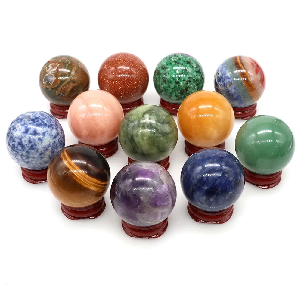 40mm Natural Stones Ball Reiki Healing Crystals Sphere Massage Globe Quartz Agate 7 Chakra Mineral Gems Specimen Home Decoration