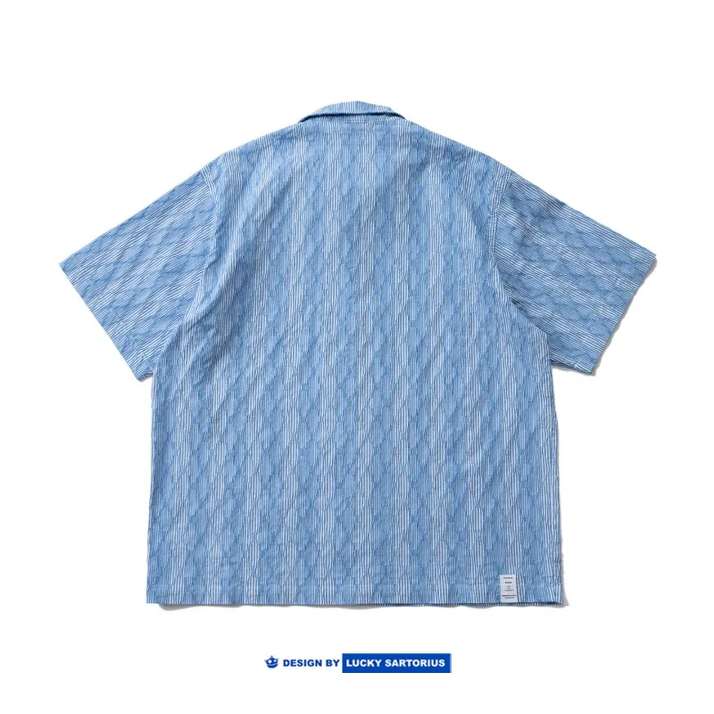High Street Personality Diamond Stripe Short Sleeve Shirt Men's Loose Casual Versatile Shirt Summer Top Shirts