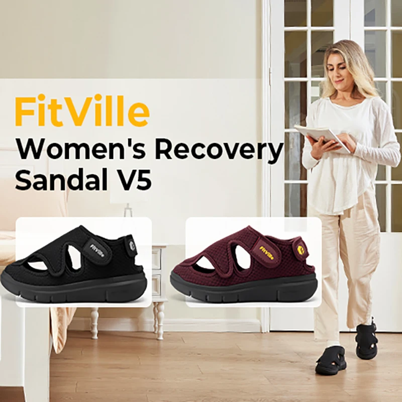 FitVille Women's Sandal Extra Wide Width Swollen Feet Walking Shoes with Adjustable Strap for Plantar Fasciitis Indoors Outdoors