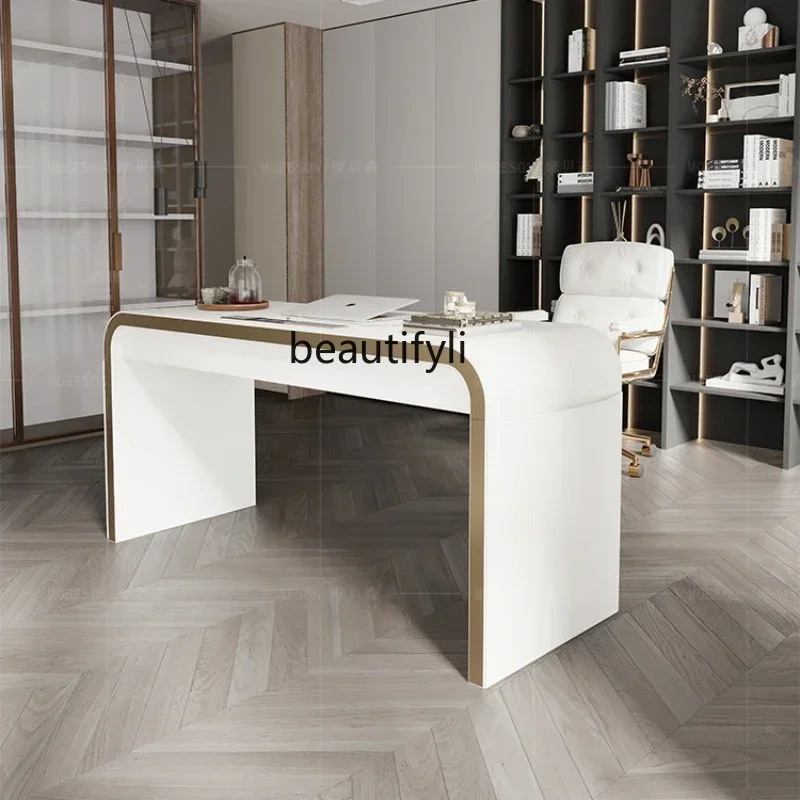 

xz1Italian-Style Light Luxury Saddle Leather Study Desk Home Office Writing Workbench Computer Desk