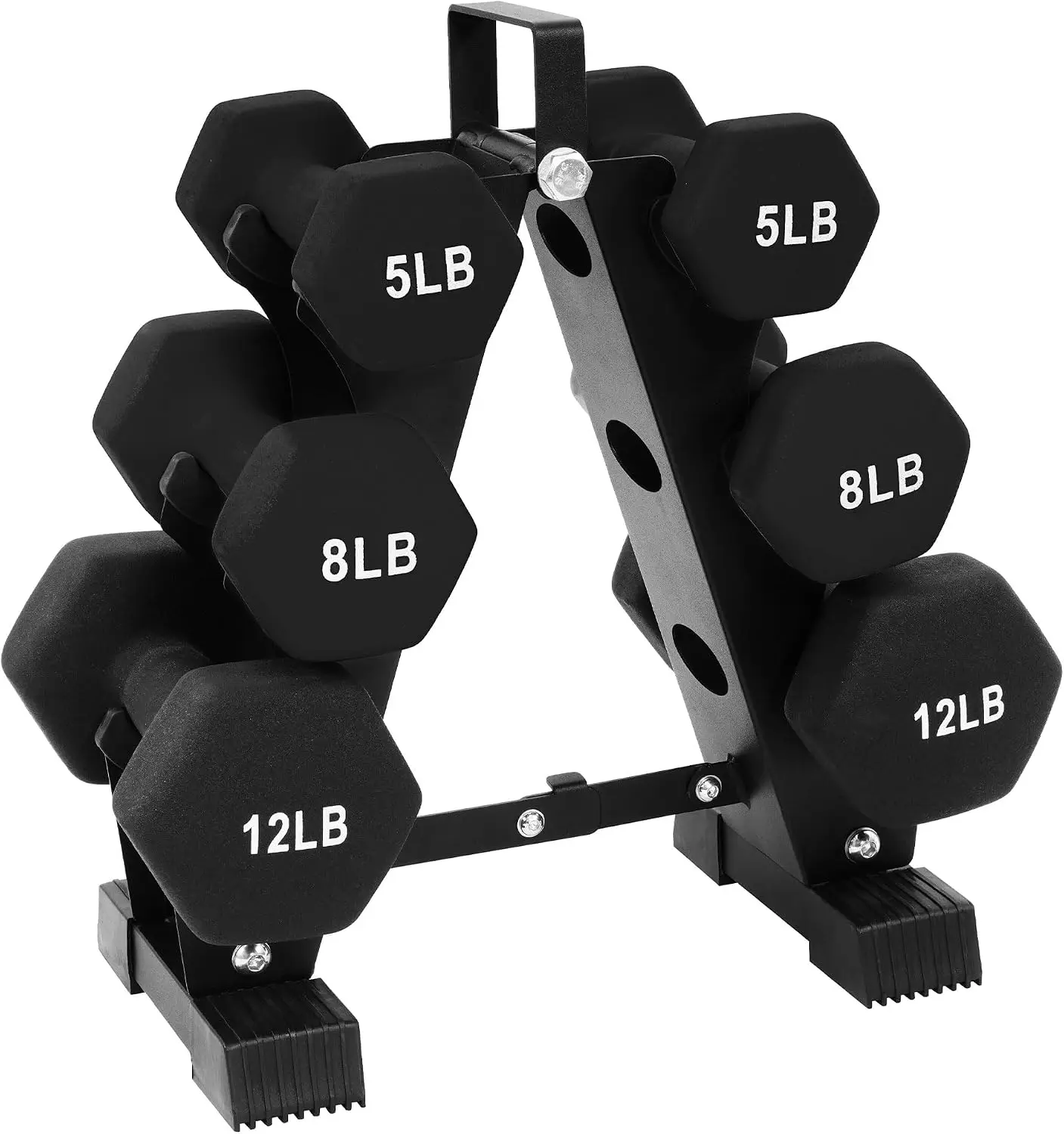 Neoprene Coated Iron Dumbbell Hex Weights Set with Stand - Color-Coded or Black Options with Non-Slip Grip for Strength