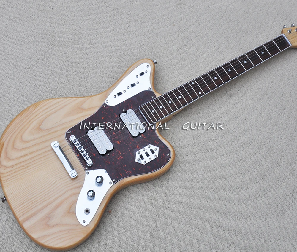 Natural Wood Color Ash 6 Strings Electric Guitar with Rosewood Fretboard,Red Pearl Pickguard,Customizable