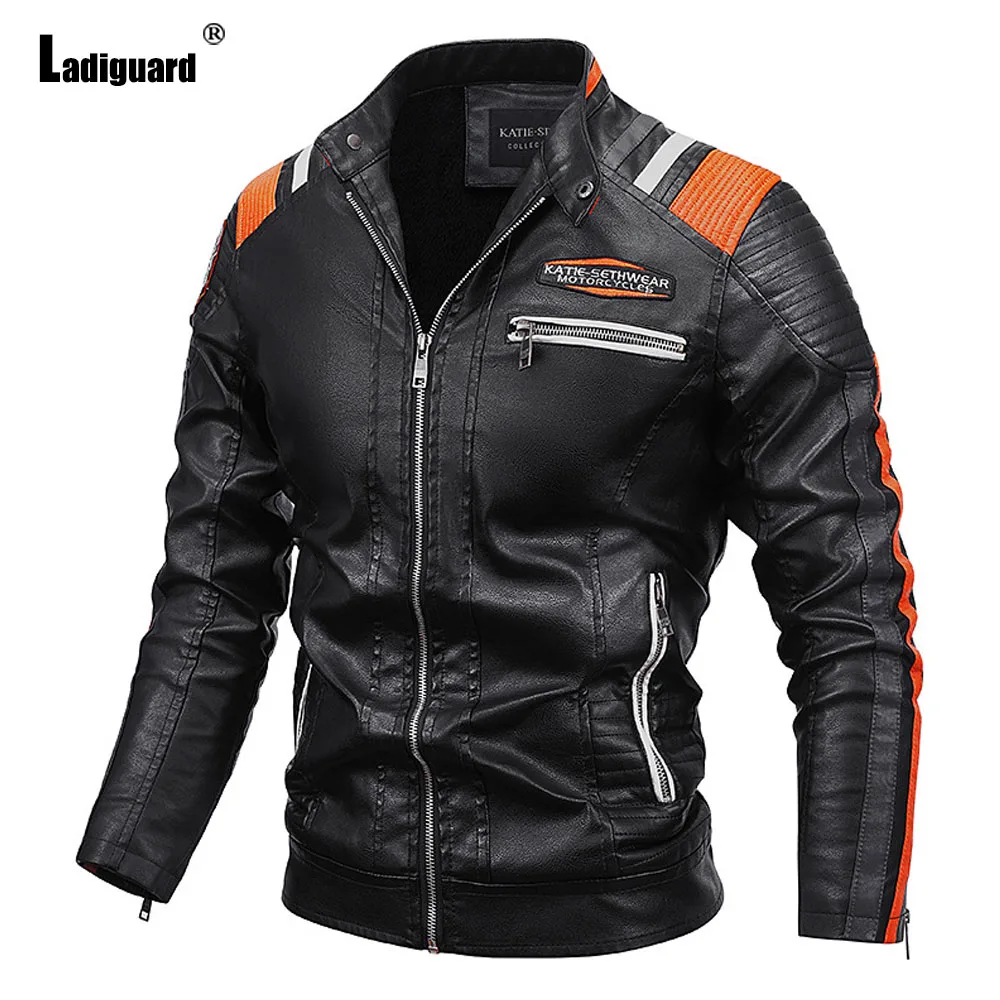 

Plus Size Mens Pu Leather Jackets 2024 New Patchwork Jacket Mandarin Collar Outerwear Motorcycle Fashion Zipper Pocket Coats