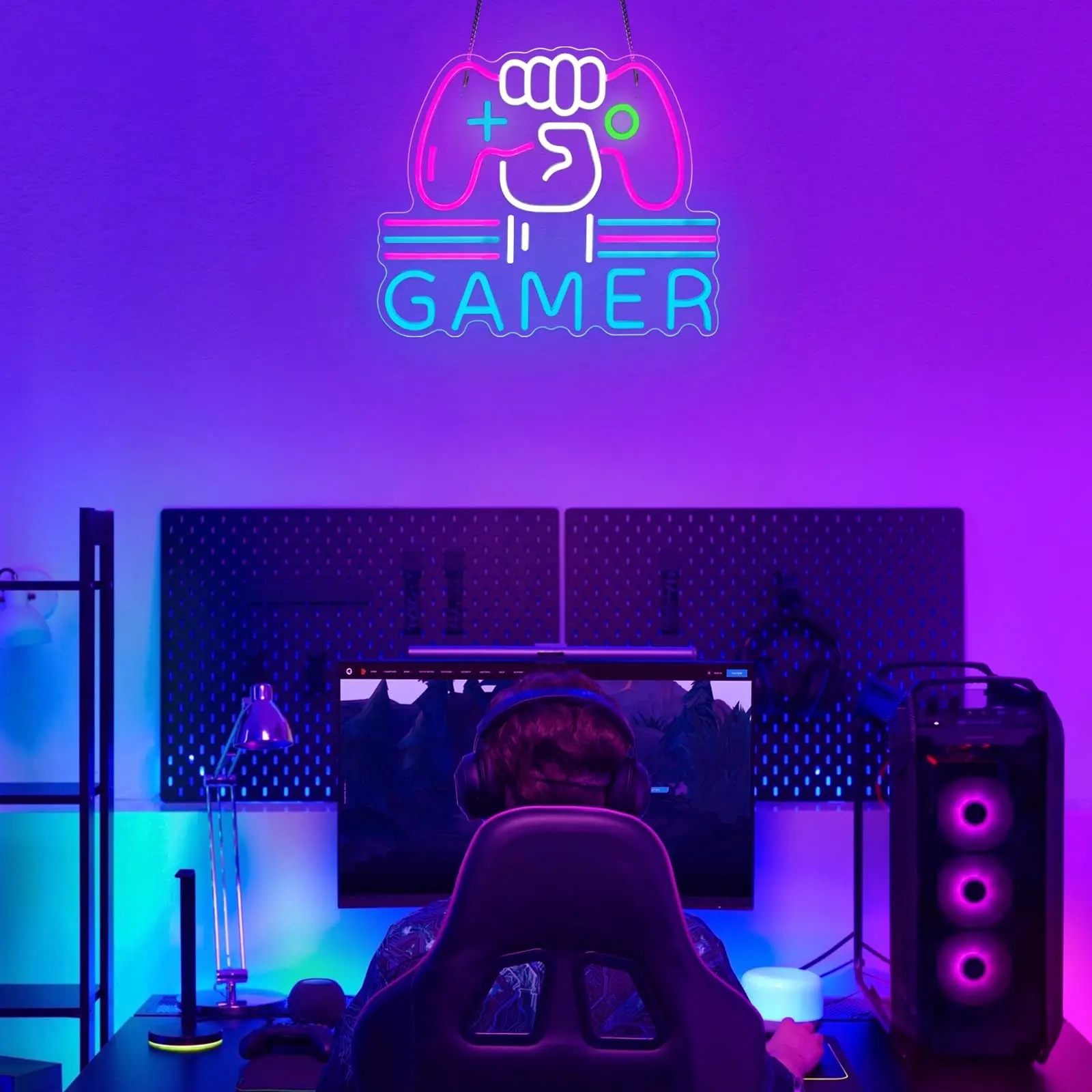 Gamer Neon Sign, Large Colorful Neon Light for Gaming Video Room Bedroom Wall Decor,Gift for Boys Teen Kids Gamers