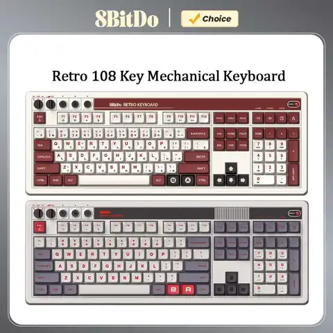 8BitDo Retro 108 Key Mechanical Keyboard，Bluetooth / 2.4G / USB-C Hot Swappable Gaming Keyboard for PC Windows and Android