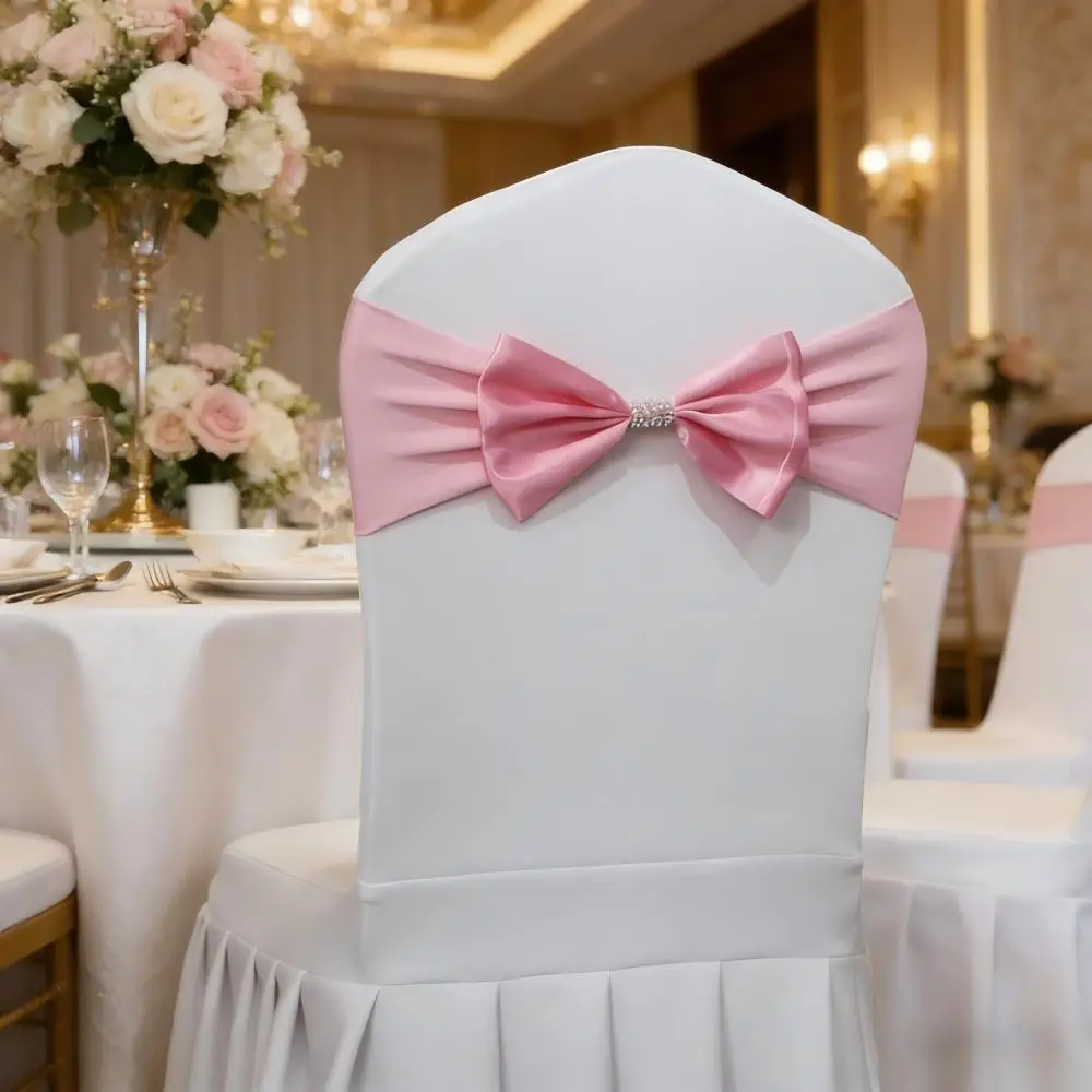 10-teilige Hochzeitsdekoration, Spandex-Stuhl-Schärpenbänder, Fliege mit glitzernder Diamantschnalle für besondere Anlässe, Geburtstagsfeier – Detail 3