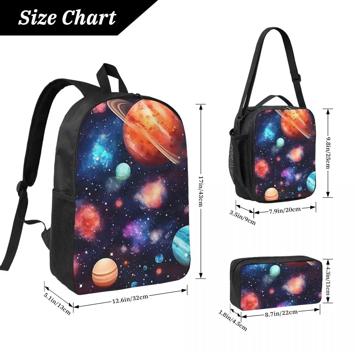 Solar System Space Planets Universe Backpack BookBag School Bag Computer Shoulder Bags 3ps Insulated Lunch Bag Pencil Case