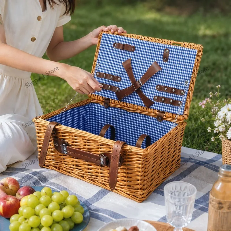 Picnic Basket Rattan Portable Outdoor Foldable Vegetable Wicker Woven Storage Basket