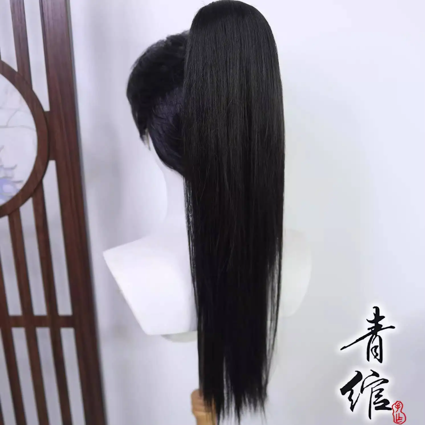 Qingwan Lianhua Zeng Shunxi Youth Front Lace Full Tie Ponytail Ancient Style Youth COS Hanfu Wig Set