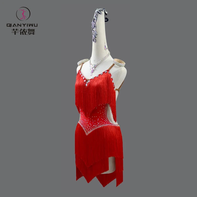 Red Latin Dance Dress Girls Line Skirt Female Dancewear Ball Women Competition Costume Stage Outfit Practice Clothing Samba Suit