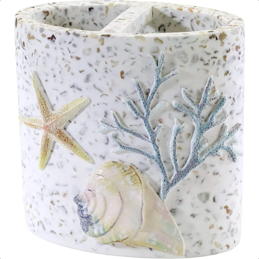 

Держатель для зубных щеток, аксессуары для столешницы из смолы, морской декор для ванной комнаты, коллекция прибрежного терразо