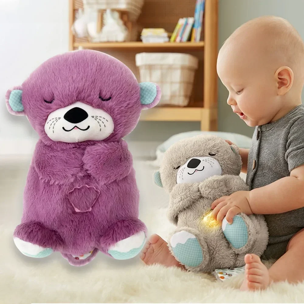 30cm Baby Sound Machine Soothe Breathing Otter Plush Toy Soothing Music Sleep Companion Sound and Light Stuffed Toy Gifts