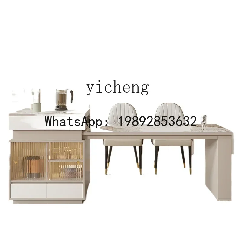 telescopic rock slab island dining table integrated household solid wood open kitchen island